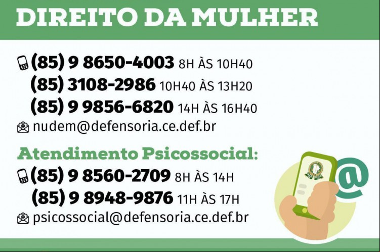 Números de atendimento do Nudem