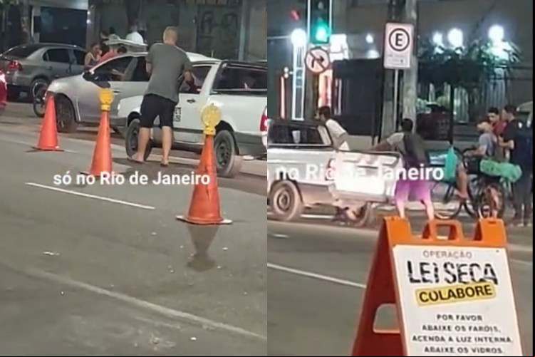Homens tentam ar por blitz da Lei Seca empurrando carro no RJ