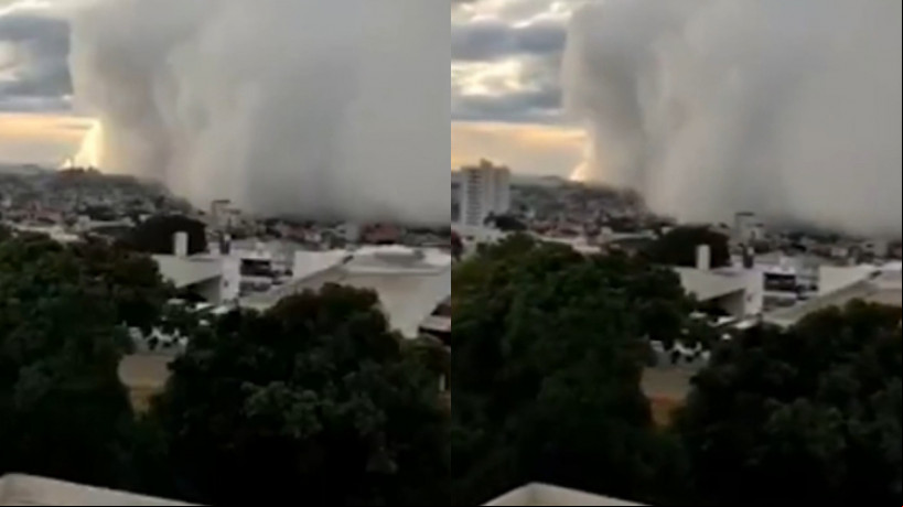 Uma nuvem de grande massa branca se aproximou de casas e edifícios e as imagens impressionaram