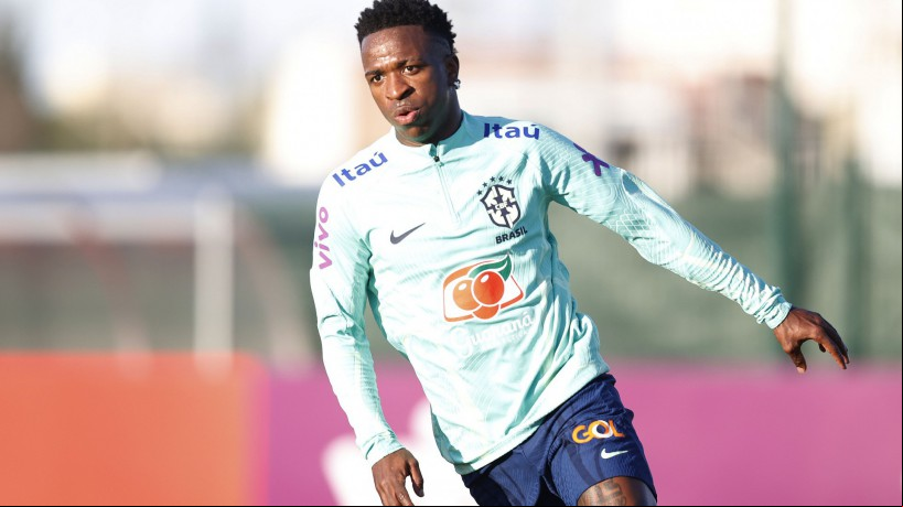Atacante Vinícius Júnior em treino da seleção brasileira em Tânger, no Marrocos