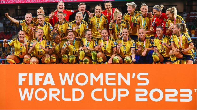 Jogadoras da Suécia comemoram terceiro lugar na Copa do Mundo Feminina 2023