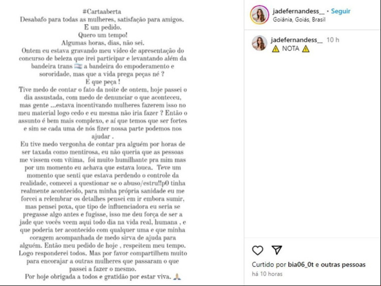 Modelo Jade Fernandes acusa delegado por estupro Modelo Jade Fernandes acusa delegado por estupro