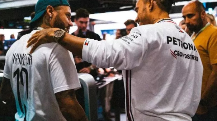 Lewis Hamilton e Neymar no GP de Barcelona Lewis Hamilton e Neymar no GP de Barcelona