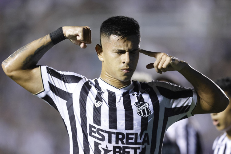 David Ricardo comemora gol no jogo Ceará x Atlético-CE, no PV, pelo Campeonato Cearense 2024