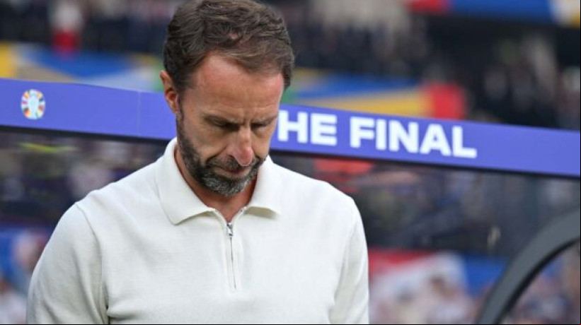 BERLIN,  - JULY 14: Gareth Southgate, Head Coach of England looks down prior to the UEFA EURO 2024 final match between Spain and England at Olympiastadion on July 14, 2024 in Berlin, . (Photo by Dan Mullan/Getty Images) 