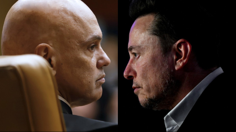 O ministro brasileiro Alexandre de Moraes e Elon Musk, dono do X, protagonizam embates nas redes sociais