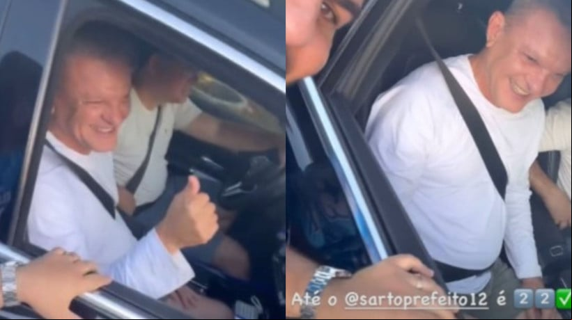 Sarto aparece com apoiadores de André Fernandes que participavam de carreata