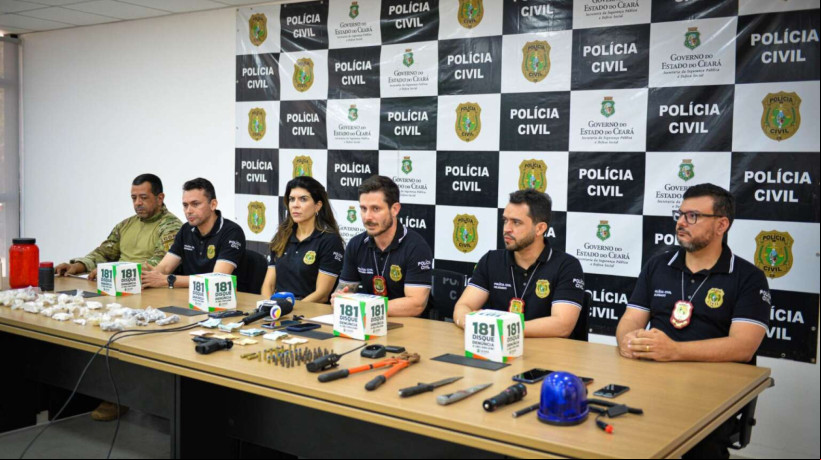 DETALHES da operação foram divulgados durante coletiva de impresa pela Polícia Civil do Ceará, no Cisp, em Fortaleza
