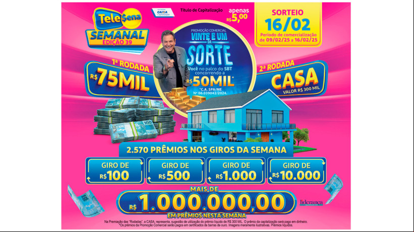Tele Sena Semanal: resultado do sorteio de hoje, domingo, 16 de fevereiro de 2025 (16/02/25); mais de R$ 1 milhão em prêmios