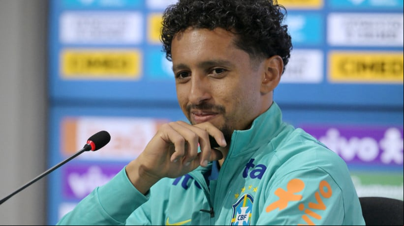 Zagueiro Marquinhos em entrevista coletiva da seleção brasileira