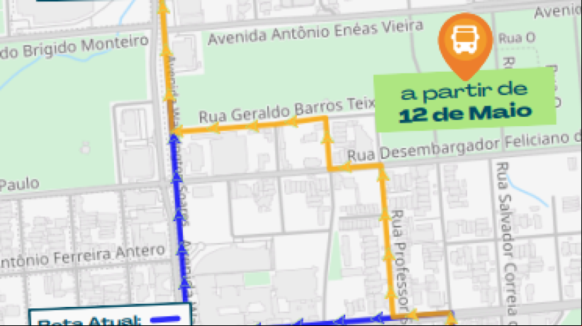 O itinerário da linha 820 será alterado a partir da próxima segunda-feira, 12