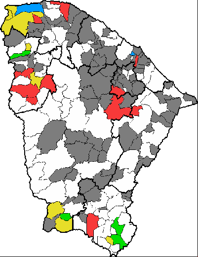 Mapa das cidades cearenses que registraram chuva entre terça-feira e quarta-feira 